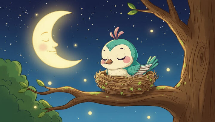Colibouli endormi dans son nid sous la lune
